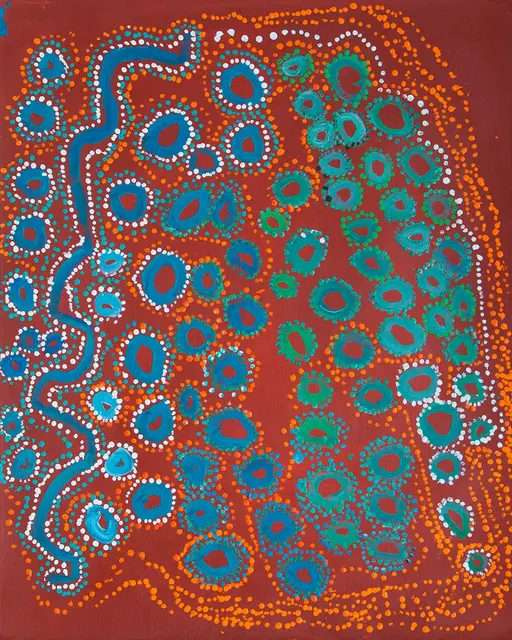 Australian Indigenous (Aboriginal and Torres Strait Islander) artwork by LAWRENCE PENNINGTON of Spinifex Artists. The title is Mituna. [14113] (Acrylic on Linen)