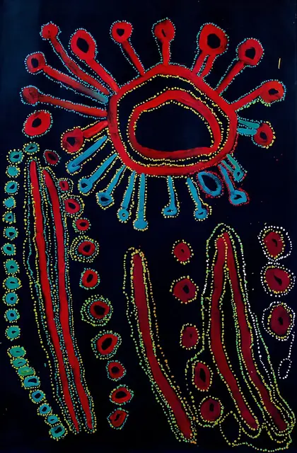 Australian Indigenous (Aboriginal and Torres Strait Islander) artwork by LAWRENCE PENNINGTON of Spinifex Artists. The title is Mituna. [15-25] (Acrylic on Linen)