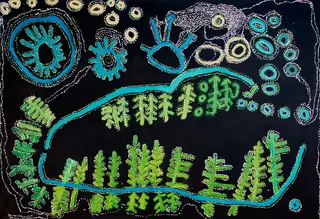 Australian Indigenous (Aboriginal and Torres Strait Islander) artwork by LAWRENCE PENNINGTON of Spinifex Artists. The title is Mituna. [15-201] (Acrylic on Linen)