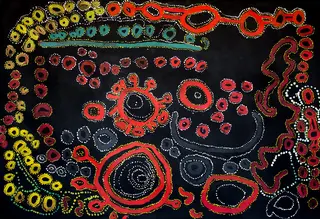 Australian Indigenous (Aboriginal and Torres Strait Islander) artwork by LAWRENCE PENNINGTON of Spinifex Artists. The title is Mituna. [15-223] (Acrylic on Linen)