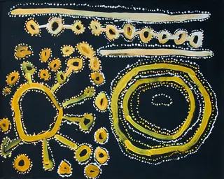 Australian Indigenous (Aboriginal and Torres Strait Islander) artwork by LAWRENCE PENNINGTON of Spinifex Artists. The title is Mituna. [15-145] (Acrylic on Linen)
