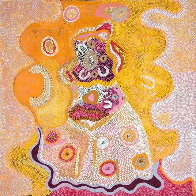 Australian Indigenous (Aboriginal and Torres Strait Islander) artwork by MOLLY NAMPITJIN MILLER of Ninuku Arts. The title is Mamungari. [NKMM11537] (Acrylic on Belgian Linen)