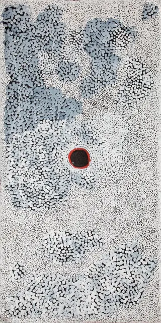 Australian Indigenous (Aboriginal and Torres Strait Islander) artwork by MAVIS DARKIE of Warlayirti Artists (Balgo). The title is Minna Minna. [816/09] (Acrylic on Linen)