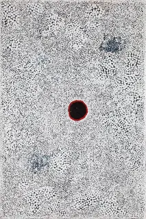 Australian Indigenous (Aboriginal and Torres Strait Islander) artwork by MAVIS DARKIE of Warlayirti Artists (Balgo). The title is Minna Minna. [815/09] (Acrylic on Linen)