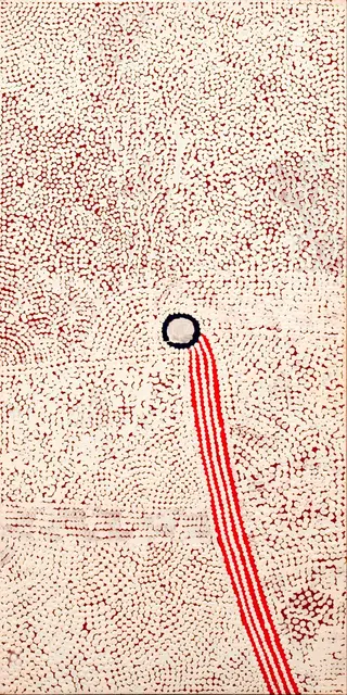 Australian Indigenous (Aboriginal and Torres Strait Islander) artwork by MAVIS DARKIE of Warlayirti Artists (Balgo). The title is Minna Minna. [864/08] (Acrylic on Canvas)