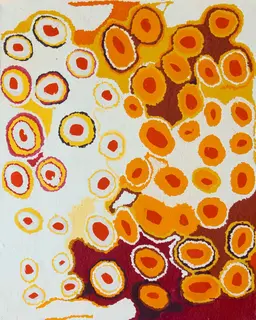 Australian Indigenous (Aboriginal and Torres Strait Islander) artwork by MYRTLE PENNINGTON of Spinifex Artists. The title is Mulpulya. [13225] (Acrylic on Linen)