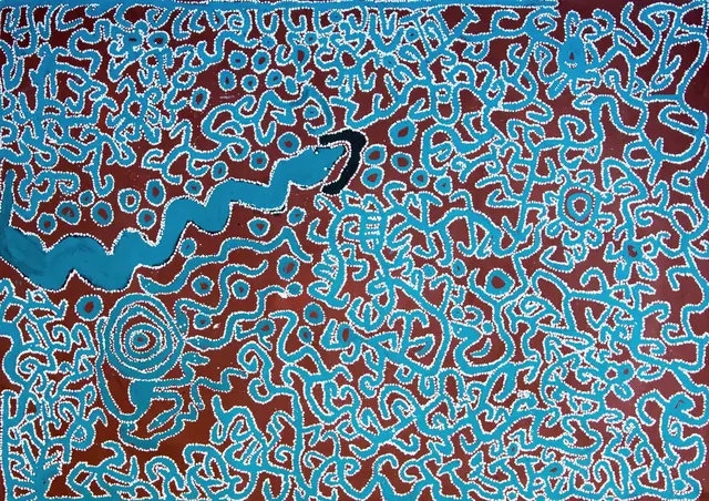 Australian Indigenous (Aboriginal and Torres Strait Islander) artwork by NED GRANT of Spinifex Artists. The title is Mulaya. [13298] (Acrylic on Linen)