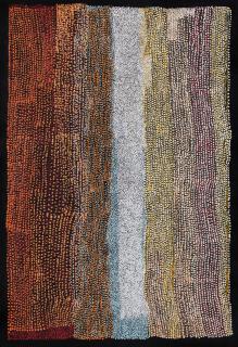Australian Indigenous (Aboriginal and Torres Strait Islander) artwork by PATJU PRESLEY of Spinifex Artists. The title is Makanya. [23-423] (Acrylic on Linen)