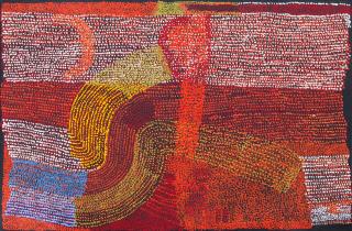 Australian Indigenous (Aboriginal and Torres Strait Islander) artwork by KUNMANARA PATJU PRESLEY of Spinifex Artists. The title is Minyma Ngiyari. [21-220] (Acrylic on Linen)