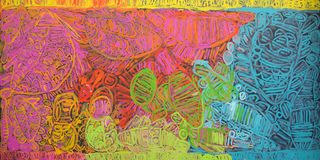 Australian Indigenous (Aboriginal and Torres Strait Islander) artwork by SONIA KURARRA of Mangkaja Artists. The title is Martuwarra. [343/12] (Atelier Acrylic Paint on 14oz Canvas)