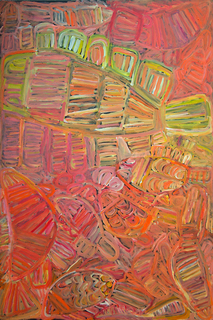 Australian Indigenous (Aboriginal and Torres Strait Islander) artwork by SONIA KURARRA of Mangkaja Artists. The title is Martuwarra. [6/13] (Atelier Acrylic Paint on 14oz Canvas)