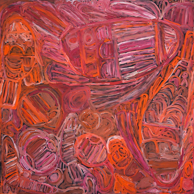 Australian Indigenous (Aboriginal and Torres Strait Islander) artwork by SONIA KURARRA of Mangkaja Artists. The title is Martuwarra. [78/13] (Atelier Acrylic Paint on 14oz Canvas)