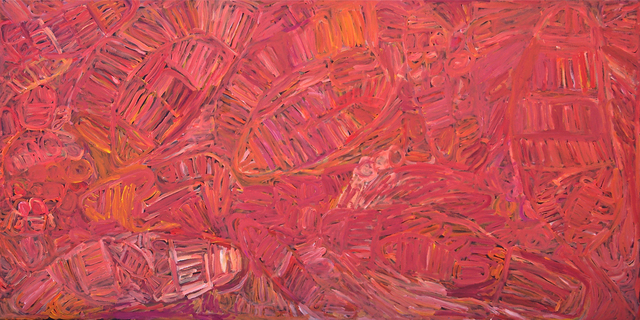 Australian Indigenous (Aboriginal and Torres Strait Islander) artwork by SONIA KURARRA of Mangkaja Artists. The title is Martuwarra. [357/13] (Atelier Acrylic Paint on 14oz Canvas)