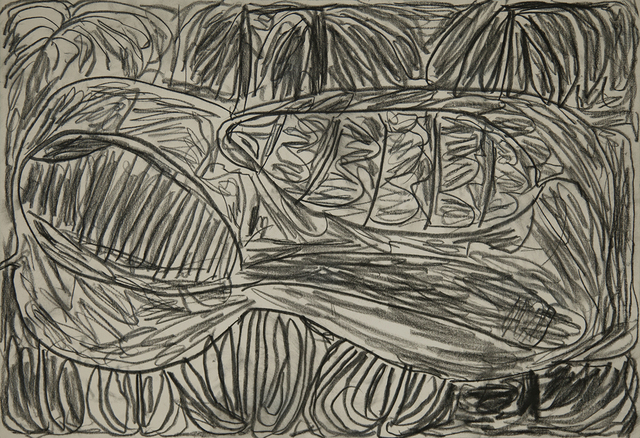 Australian Indigenous (Aboriginal and Torres Strait Islander) artwork by SONIA KURARRA of Mangkaja Artists. The title is Martuwarra. [261/15] (Charcoal on 250gsm Velin Arches)