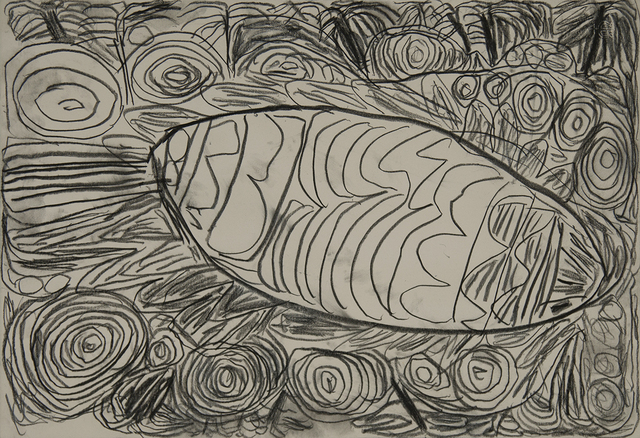 Australian Indigenous (Aboriginal and Torres Strait Islander) artwork by SONIA KURARRA of Mangkaja Artists. The title is Martuwarra. [272/15] (Charcoal on 250gsm Velin Arches)