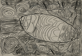 Australian Indigenous (Aboriginal and Torres Strait Islander) artwork by SONIA KURARRA of Mangkaja Artists. The title is Martuwarra. [272/15] (Charcoal on 250gsm Velin Arches)