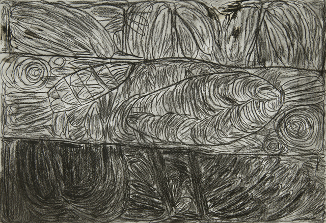 Australian Indigenous (Aboriginal and Torres Strait Islander) artwork by SONIA KURARRA of Mangkaja Artists. The title is Martuwarra. [278/15] (Charcoal on 250gsm Velin Arches)