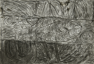 Australian Indigenous (Aboriginal and Torres Strait Islander) artwork by SONIA KURARRA of Mangkaja Artists. The title is Martuwarra. [278/15] (Charcoal on 250gsm Velin Arches)