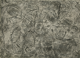 Australian Indigenous (Aboriginal and Torres Strait Islander) artwork by SONIA KURARRA of Mangkaja Artists. The title is Martuwarra. [165/15] (Graphite on 250gsm Velin Arches)