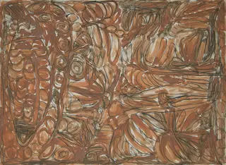 Australian Indigenous (Aboriginal and Torres Strait Islander) artwork by SONIA KURARRA of Mangkaja Artists. The title is Martuwarra. [291/15] (Atelier Acrylic Paint and Graphite on 250gsm Velin Arches)