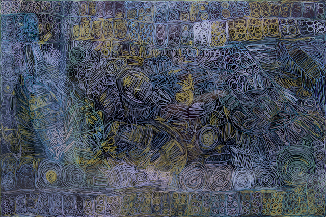 Australian Indigenous (Aboriginal and Torres Strait Islander) artwork by SONIA KURARRA of Mangkaja Artists. The title is Martuwarra. [60/17] (Acrylic Paint on 3mm Poly-Carbonate)