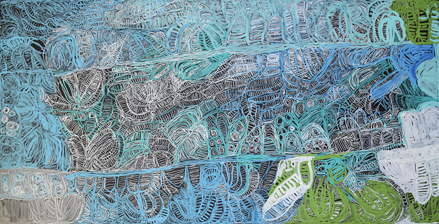 Australian Indigenous (Aboriginal and Torres Strait Islander) artwork by SONIA KURARRA of Mangkaja Artists. The title is Martuwarra. [186/19] (Atelier Acrylic Paint on 14oz Canvas)