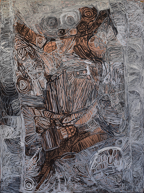 Australian Indigenous (Aboriginal and Torres Strait Islander) artwork by SONIA KURARRA of Mangkaja Artists. The title is Martuwarra. [270/19] (Atelier Acrylic Paint on 14oz Canvas)