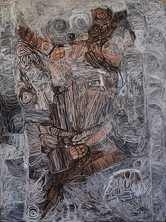 Australian Indigenous (Aboriginal and Torres Strait Islander) artwork by SONIA KURARRA of Mangkaja Artists. The title is Martuwarra. [270/19] (Atelier Acrylic Paint on 14oz Canvas)