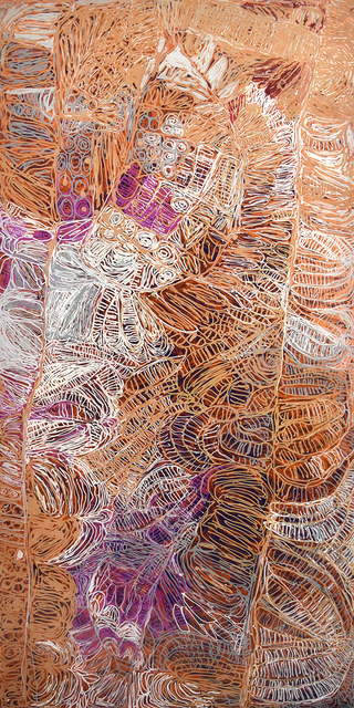 Australian Indigenous (Aboriginal and Torres Strait Islander) artwork by SONIA KURARRA of Mangkaja Artists. The title is Martuwarra. [452/18] (Acrylic Paint on 3mm Poly-Carbonate)