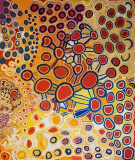 Australian Indigenous (Aboriginal and Torres Strait Islander) artwork by VARIOUS SPINIFEX ARTISTS (COLLABORATIVE) of Spinifex Artists. The title is Minyma Tjuta. [13198] (Acrylic on Linen)
