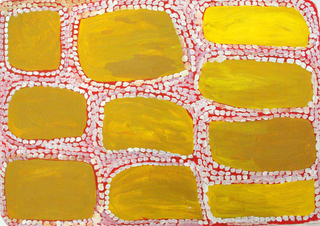 Australian Indigenous (Aboriginal and Torres Strait Islander) artwork by WAKARTU CORY SURPRISE of Mangkaja Artists. The title is Mukurutu. [77/08] (Atelier Artist Acrylic, 250gsm Velin Arches Paper)