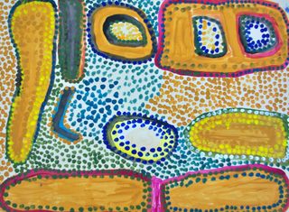 Australian Indigenous (Aboriginal and Torres Strait Islander) artwork by WANKURTA PEANUT FORD of Mangkaja Artists. The title is My Country. [268/12] (Derivan Matisse Acrylic - 250gsm Velin Arches Paper)