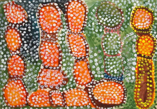 Australian Indigenous (Aboriginal and Torres Strait Islander) artwork by WANKURTA PEANUT FORD of Mangkaja Artists. The title is My Country. [624/12] (Derivan Matisse Acrylic - 280gsm Velin BFK Rives)