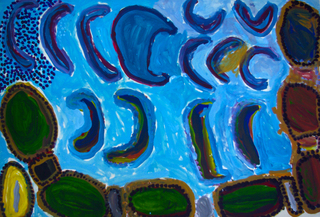 Australian Indigenous (Aboriginal and Torres Strait Islander) artwork by WANKURTA PEANUT FORD of Mangkaja Artists. The title is My Mother Country. [270/12] (Derivan Matisse Acrylic - 280gsm Velin BKF Rives)