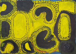 Australian Indigenous (Aboriginal and Torres Strait Islander) artwork by WALKA MOLLY ROGERS of Mangkaja Artists. The title is My Mum and My Father Country. [191/13] (Atelier Artist Acrylic, 250gsm Velin Arches Paper)