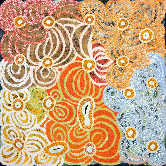 Australian Indigenous (Aboriginal and Torres Strait Islander) artwork by YARITJI CONNELLY of Ninuku Arts. The title is Malara. [NKYC11486] (Acrylic on Belgian Linen)