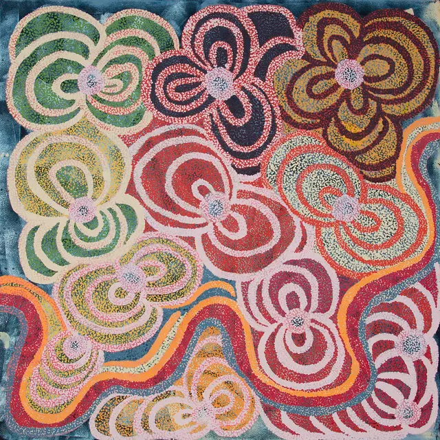 Australian Indigenous (Aboriginal and Torres Strait Islander) artwork by YARITJI CONNELLY of Ninuku Arts. The title is Malara. [12207] (Acrylic on Linen)