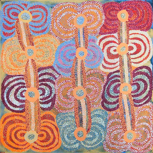 Australian Indigenous (Aboriginal and Torres Strait Islander) artwork by YARITJI CONNELLY of Ninuku Arts. The title is Malara. [12131] (Acrylic on Belgian Linen)