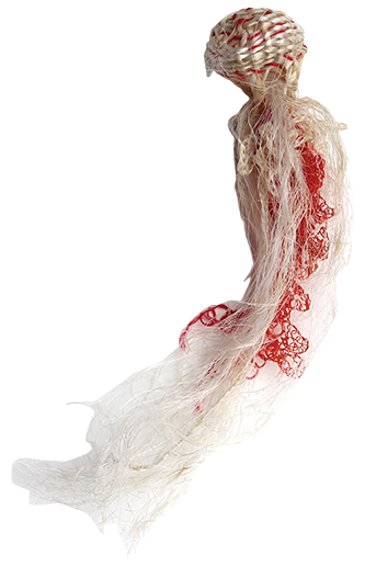 Australian Indigenous (Aboriginal and Torres Strait Islander) artwork by ELLAROSE SAVAGE of Erub Erwer Meta. The title is Mable. [16-159] (Rope & Twine)