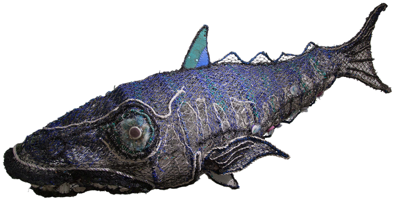 Australian Indigenous (Aboriginal and Torres Strait Islander) artwork by LYNNETTE GRIFFITHS of Miscellaneous Artists. The title is Mackeral. [LG_2015_03] (Ghost Nets, Rope, Crab Pots, Floats, Twine & Thongs)