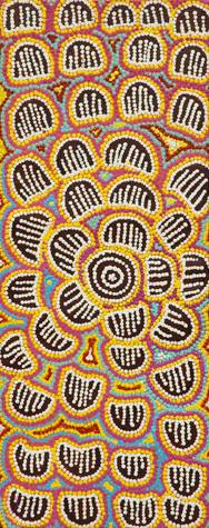 Australian Indigenous (Aboriginal and Torres Strait Islander) artwork by MARGARET NAPANGARDI TURNER of Warlukurlangu Artists (Yuendumu). The title is Majardi Jukurrpa (Hair string dreaming). [4151/07] (Acrylic on Belgian Linen)
