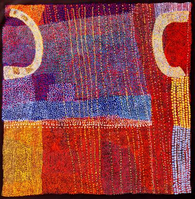 Australian Indigenous (Aboriginal and Torres Strait Islander) artwork by KUNMANARA PATJU PRESLEY of Spinifex Artists. The title is Makan. [20-214] (Acrylic on Linen)