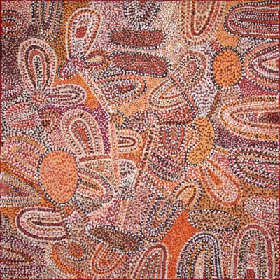 Australian Indigenous (Aboriginal and Torres Strait Islander) artwork by NGUPULYA PUMANI of Mimili Maku Arts. The title is Maku Inmaku Pakani. [112-2012] (Acrylic on Linen)