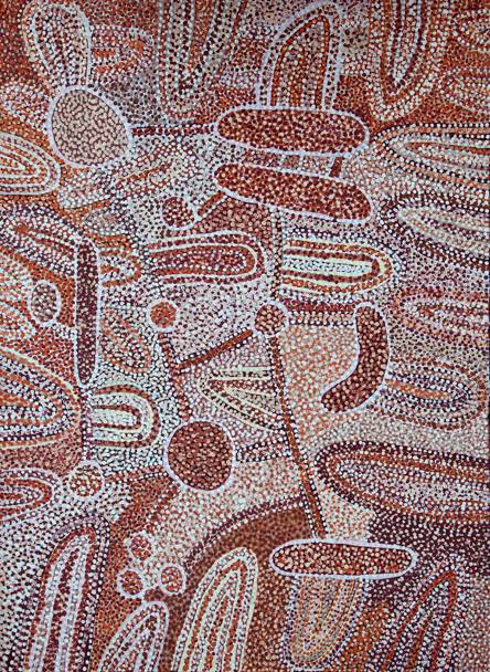 Australian Indigenous (Aboriginal and Torres Strait Islander) artwork by NGUPULYA PUMANI of Mimili Maku Arts. The title is Maku Inmaku Pakani. [333-2012] (Acrylic on Linen)