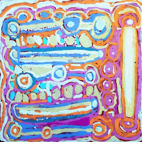 Australian Indigenous (Aboriginal and Torres Strait Islander) artwork by MURDIE NAMPIJINPA MORRIS of Warlukurlangu Artists (Yuendumu). The title is Malikijarra Jukurrpa (Two Dogs Dreaming). [774/12ny] (Acrylic on Belgian Linen)