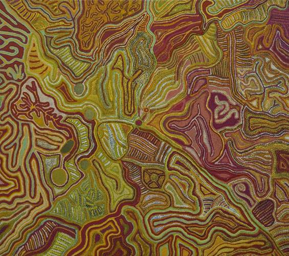 Australian Indigenous (Aboriginal and Torres Strait Islander) artwork by KAY BAKER of Tjungu Palya Artists. The title is Malilu Tjukurpa. [08480] (Acrylic on Canvas)