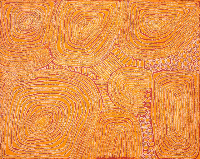 Australian Indigenous (Aboriginal and Torres Strait Islander) artwork by WALANGKURA NAPANANGKA of Papunya Tula Artists. The title is Malparingya. [WN0503171] (Acrylic on Belgian Linen)