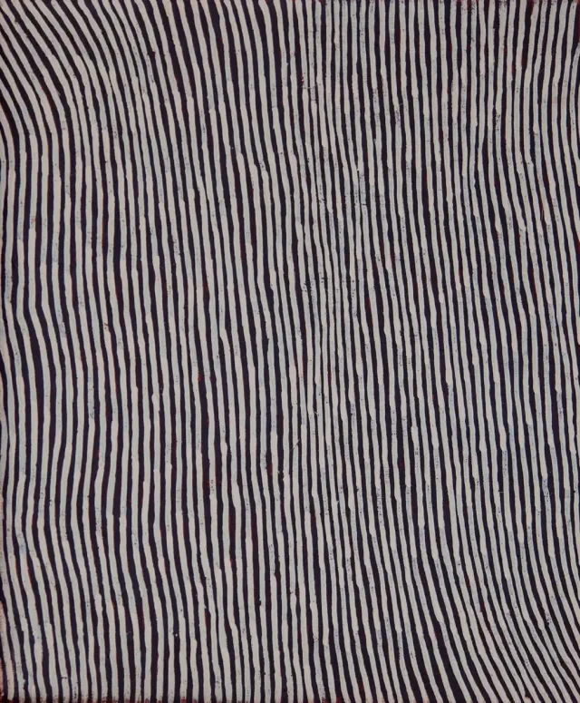 Australian Indigenous (Aboriginal and Torres Strait Islander) artwork by GEORGE TJUNGURRAYI of Papunya Tula Artists. The title is Mamultjulkulnga. [GT1111109] (Acrylic on Belgian Linen)