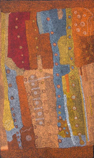 Australian Indigenous (Aboriginal and Torres Strait Islander) artwork by BERNARD TJALKURI of Tjungu Palya Artists. The title is Mamungari. [11540] (Acrylic on Linen)