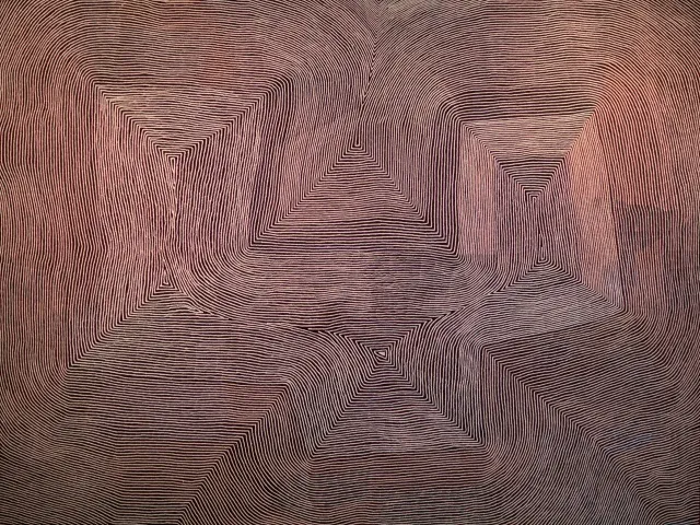 Australian Indigenous (Aboriginal and Torres Strait Islander) artwork by WARLIMPIRRNGA TJAPALTJARRI of Papunya Tula Artists. The title is Marawa. [WT0907049] (Acrylic on Linen)